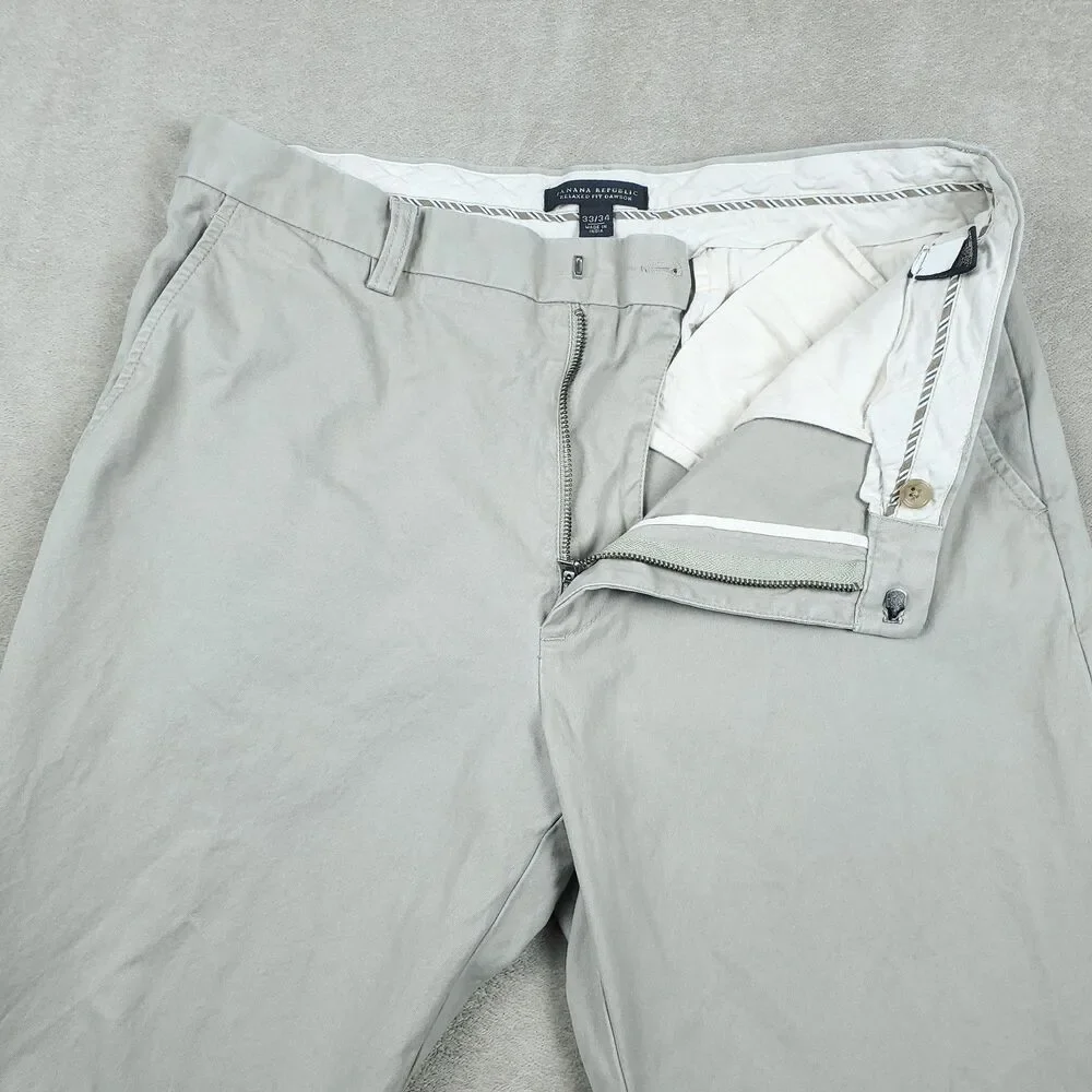 Banana Republic Dawson Pants Men's 33x34 Beige Relaxed Fit 100% Cotton - Picture 6 of 14